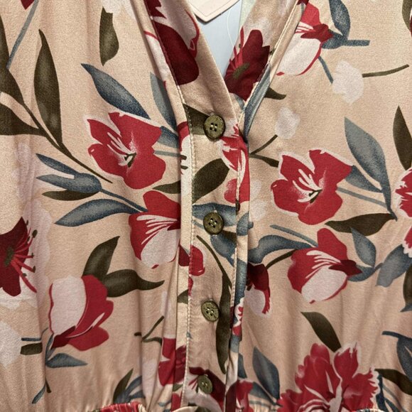 Size 3X Ritera Pockets Button Up Floral Polo Neck Shirred Midi Dress NWT - Picture 5 of 10